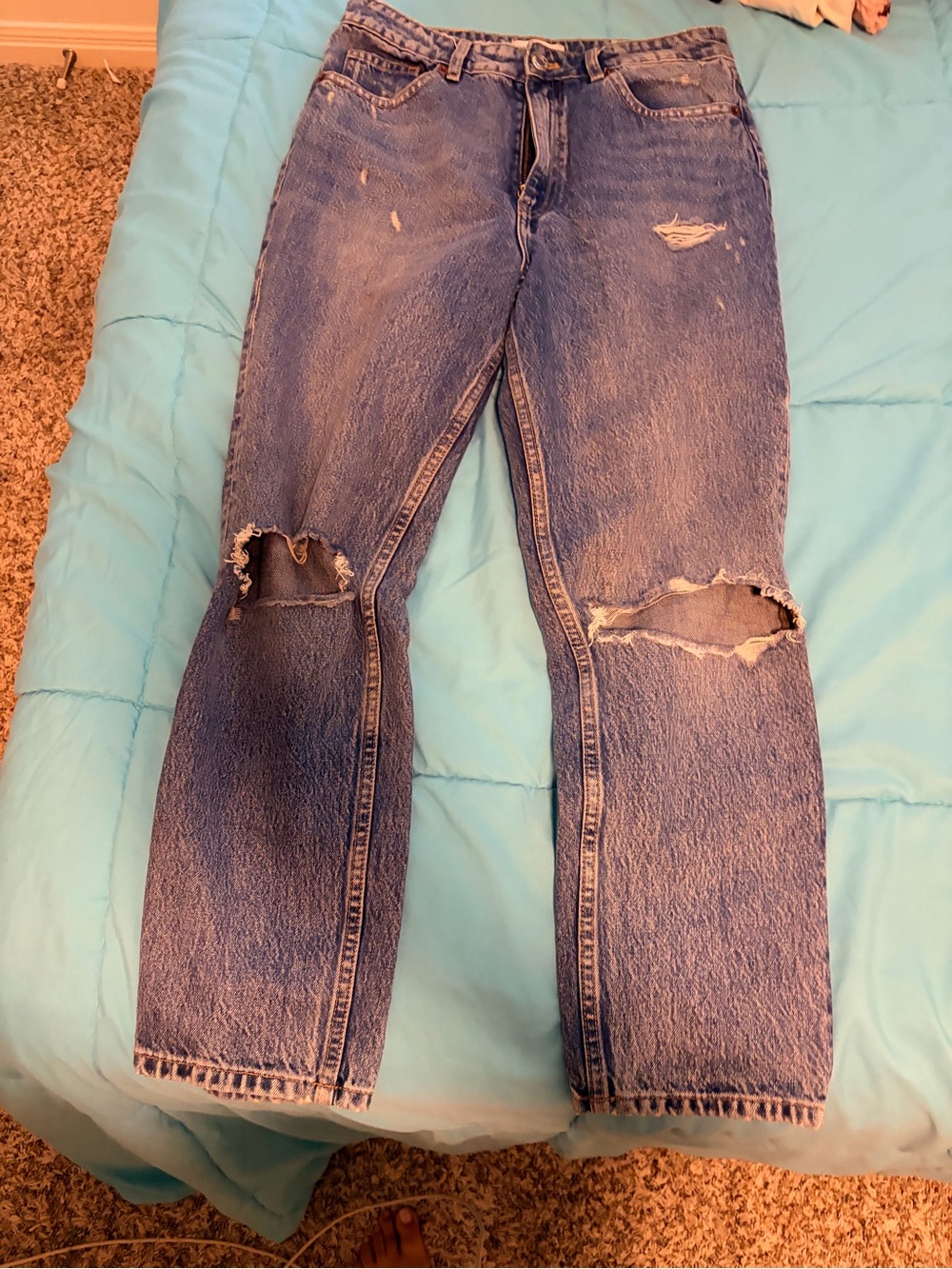 Zara Blue Distressed Ripped Jeans 8